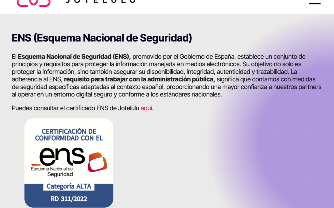 Jotelulu, nuestro proveedor de cloud obtiene la certificación ENS