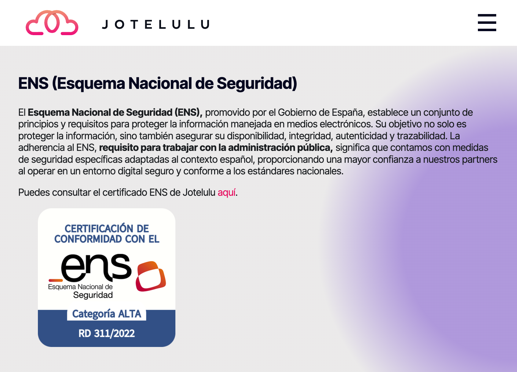 Certificació ENS RD 311/2022 Jotelulu